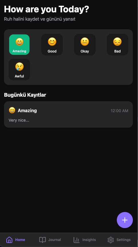 Moodaily arayüz önizleme